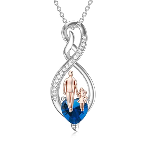 enjoylifecreative Tochter Kette von Papa Mutter Sterling Silber Vater Tochter Geschenk Infinity Herz Anhänger Geburtsstein Halskette für Tochter von enjoylifecreative