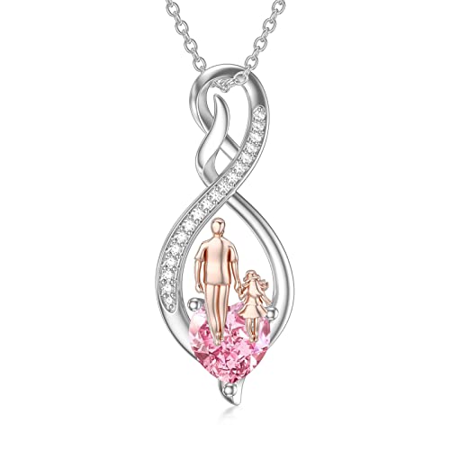 enjoylifecreative Tochter Kette von Papa Mutter Sterling Silber Vater Tochter Geschenk Infinity Herz Anhänger Geburtsstein Halskette für Tochter von enjoylifecreative