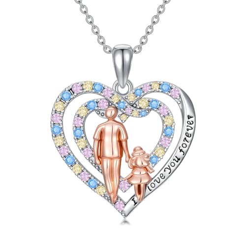 enjoylifecreative Vater Tochter Halskette für Damen 925er Sterling Silber Ich liebe dich Unendlichkeits Herz Anhänger Kette Geburtstag Weihnachten Schmuck Geschenke von Papa für Damen Mädchen von enjoylifecreative