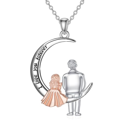enjoylifecreative Vater Tochter Halskette von Papa 925er Sterling Silber Ich liebe dich Tochter Halbmond Kette Geburtstag Weihnachten Schmuck Geschenke für Damen Mädchen von enjoylifecreative
