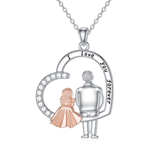 enjoylifecreative Vater Tochter Halskette von Papa 925er Sterling Silber Ich liebe dich Tochter Herz Anhänger Kette Geburtstag Weihnachten Schmuck Geschenke für Damen Mädchen von enjoylifecreative