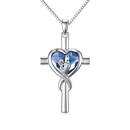 enjoylifecreative Vater Tochter Kreuz Halskette 925er Sterling Silber Ich liebe dich Tochter Kristall Anhänger Kette Geburtstag Weihnachten Schmuck Geschenke für Damen Mädchen von enjoylifecreative