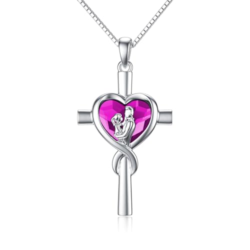enjoylifecreative Vater Tochter Kreuz Halskette 925er Sterling Silber Ich liebe dich Tochter Kristall Anhänger Kette Geburtstag Weihnachten Schmuck Geschenke für Damen Mädchen von enjoylifecreative