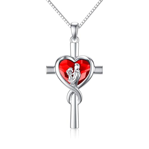 enjoylifecreative Vater Tochter Kreuz Halskette 925er Sterling Silber Ich liebe dich Tochter Kristall Anhänger Kette Geburtstag Weihnachten Schmuck Geschenke für Damen Mädchen von enjoylifecreative