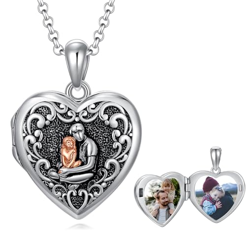 enjoylifecreative Vater Tochter Medaillon Kette 925er Sterling Silber Tochter Herz Foto Medaillon Schmuck Geburtstag Weihnachten Geschenke für Tochter von Papa von enjoylifecreative