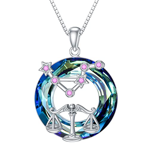 enjoylifecreative Damen Waage Sternzeichen Kristall Halskette 925er Sterling Silber Libra Geburtsstein Horoskop Anhänger Kette Sternbild Astrologie Schmuck Geschenke für Frauen Mädchen von enjoylifecreative