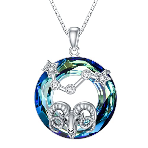 enjoylifecreative Damen Widder Sternzeichen Kristall Halskette 925er Sterling Silber Aries Geburtsstein Horoskop Anhänger Kette Sternbild Astrologie Schmuck Geschenke für Frauen Mädchen von enjoylifecreative