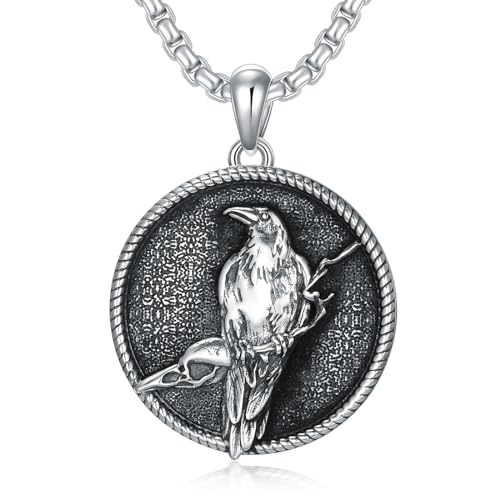 enjoylifecreative Wikinger Raben Halskette für Herren 925er Sterlingsilber Odin Krähen Anhänger Nordischer Schmuck für Geburtstag Weihnachten von enjoylifecreative