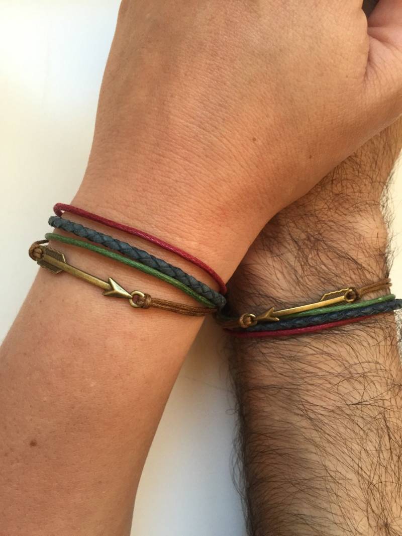 201 - Amistad Amor Esposa Pulsera De Cuero Trenza Regalo Ajustable Algodón Encerado Verde Rot Azul von enjoywelrydesign