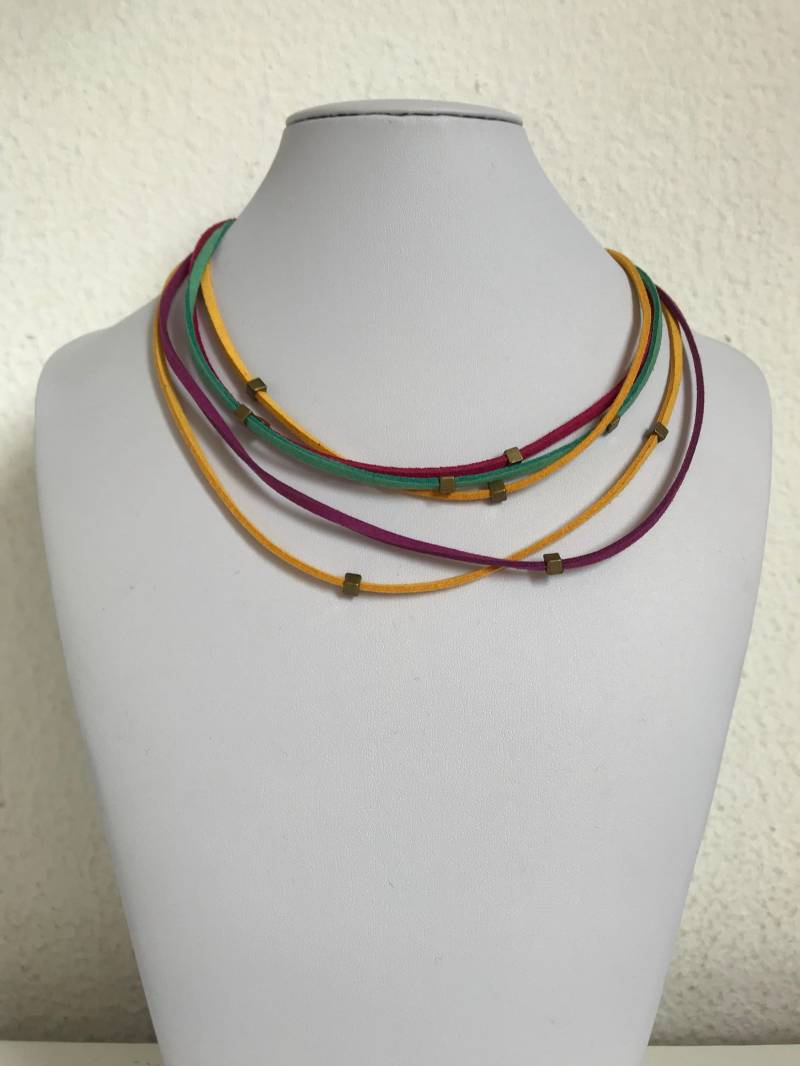 Faux Wildleder Halskette 341 - Bunte Boho Legierung Bronce Quadrate Kette Chic Schmuck Geschenk von enjoywelrydesign