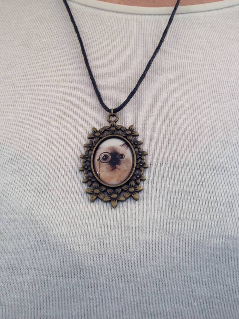 Halsband Colgante Vintage 160-Imagen De Gato Encerado Algodón Moda Pin Hasta La Urbana von enjoywelrydesign