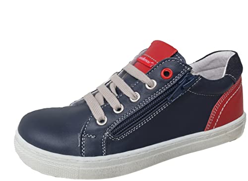 ennellemoo® Jungen-Kinder-Echt Leder-Schuhe-Sneaker-Halbschuhe-Reißverschluss-Schnürsenkel-Premiumschuhe. (32 EU, Navyblue/Rot) von ennellemoo Made in EU