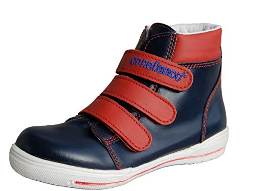 ennellemoo®-Kinder-Jungen-Mädchen-Unisex- echt Leder-Boots-Schuhe mit Klettverschluss.Wechselfußbett-Barefoot Feeling. (Marineblau/Rot, Numeric_38) von ennellemoo Made in EU