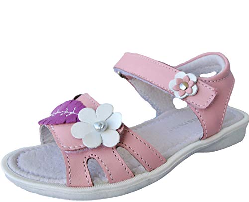 ennellemoo®-Mädchen-Sandalen-Leder-Schuhe-Klettverschluss-Knöchelriemchen-Volllederschuhe- atmungsaktiv, feuchtigkeitsregulierend, weiche, biegsame Sohle! (26, Rose/Violett/Weiß) von ennellemoo Made in EU