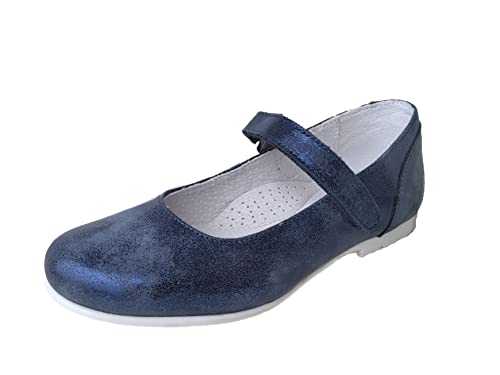 ennellemoo® Mädchen-Kinder-Festliche geschlossene Ballerinas-Spangenschuhe-Echt Leder-Schuhe-Klettverschluss (Marineblau, eu_Footwear_Size_System, Toddler, Women, Numeric, medium, Numeric_29) von ennellemoo