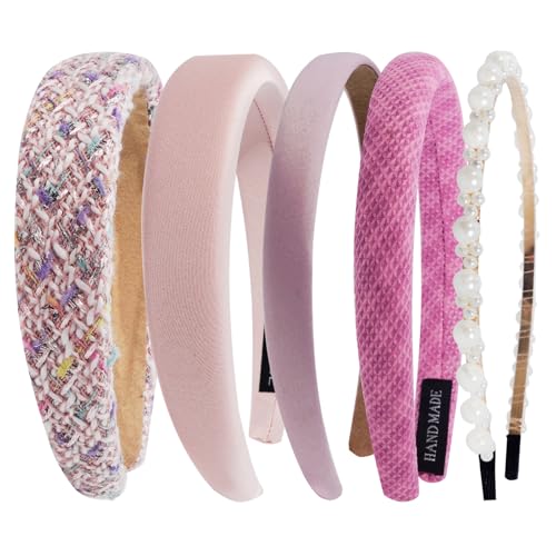 Modisches Stirnband-Set für Damen und Mädchen, 5 Stück, verschiedene Designs, rutschfeste Stirnbänder, Vintage, breit, gepolstert, Stirnbänder für Damen, solide Stirnbänder, Perlen-Stirnbänder, Modisches Stirnband-Set für Damen und Mädchen, 5 Stück, verschiedene Designs, rutschfeste Stirnbänder, Vintage, breit, gepolstert, Stirnbänder für Damen, solide Stirnbänder, Perlen-Stirnbänder, von enop