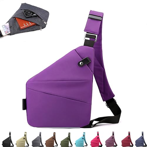 diebstahlsichere Reisetasche,diebstahlsichere Reisetasche Damen,diebstahlsichere Umhängetasche, Anti Diebstahl Reisetasche, Diebstahlsichere Tasche Damen,Sling Bag Brusttasche Herren Damen-Violet von enseak