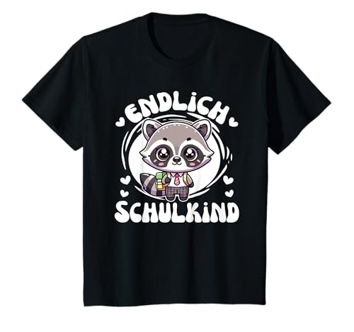 Kinder Endlich Schulkind süßer Waschbär zur Einschulung T-Shirt Kinder Endlich Schulkind süßer Waschbär zur Einschulung T-Shirt von entdecke Grundschule 1. Klasse Einschulungs Tiere