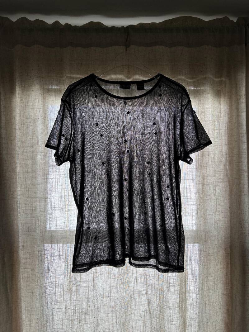 Vintage Schwarze Schiere Mesh-T-Shirt Top | Dark Academia Goth Grunge Festival 90Er Jahre Y2K Layering von enterportale