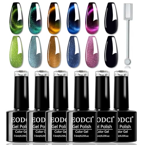 EODCI Cat Eye UV Gel Nagellack, 6 Farben Cat Eye Gel 9D Cateye UV Nail Polish Nagellack Glitzer mit 1 Magnet DIY Art Maniküre für Nagelstudio von eodci
