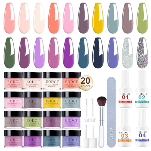EODCI 31Pcs Dipping Powder Nails Set - 20 Farben Nude Purple Glitzer Dipping Powder Dip Liquid Set mit Aktivator Base Top Coat für Nagel Set Anfänger Nägel Selber Machen Geschenke für Frauen von eodci