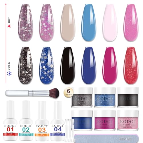 EODCI Dipping Powder Nails Set Starter Kit,6 Farben Dip Puder Farbwechsel Thermo Dip Pulver Dip Liquid Base Top Activator Brush Saver, Dipping Acryl Nail Puder Glitzer für DIY Nageldesign System EODCI Dipping Powder Nails Set Starter Kit,6 Farben Dip Puder Farbwechsel Thermo Dip Pulver Dip Liquid Base Top Activator Brush Saver, Dipping Acryl Nail Puder Glitzer für DIY Nageldesign System von eodci