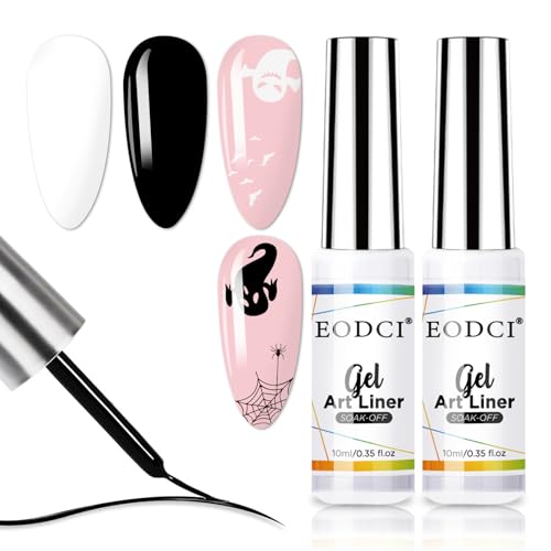 EODCI Gel Nagellack Set 2 Farben Gel Liner, Schwarz & Weiß Nail Polish Nageldesign Set für Fineliner Nailart, French Manicure Nagellack für Anfänger DIY Nail Art Maniküre Salon von eodci