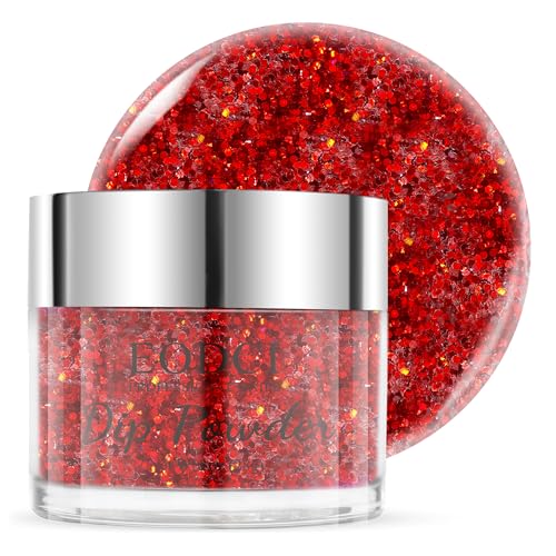 EODCI Nail Dip Powder, 28g Rot Shimmery Glitter Dipping Nagelpulver Starter Kit, Nagel Dip Pulver, French Christmas Nail Art Maniküre DIY Salon, Keine Nagellampe Erforderlich von eodci