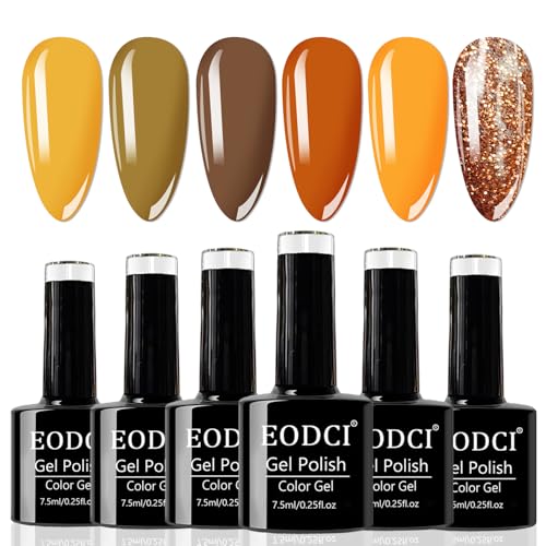 Eodci UV Nagellack,6 Farben Herbst Winter Rotbraun Kaffee Braun Gel Nagellack Gelnägel Soak-Off UV Nail Polish für Nail Art Nageldesign Maniküre von eodci