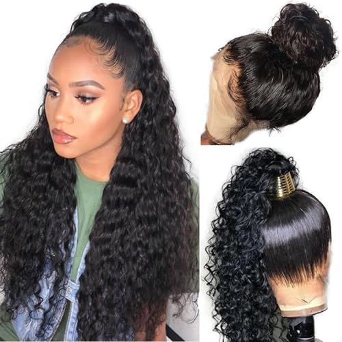 Hidden Strap 360 Drawstring Full Lace Front Wigs Human Hair Pre Plucked 200 Density Deep Wave Perücke Echthaar 360 unsichtbar Drawstring Glueless Wig Human Hair for Black Women 41 cm von eool