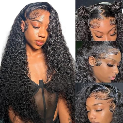 28 Inch Women's Real Hair Wig,Deep Wave Human hair Wig,200 Density 13X4 HD Transparent Lace Front Glueless Wigs For Black Women Pre Plucked,Natural Black Curly echthaar perücke (71cm) 28 Inch Women's Real Hair Wig,Deep Wave Human hair Wig,200 Density 13X4 HD Transparent Lace Front Glueless Wigs For Black Women Pre Plucked,Natural Black Curly echthaar perücke (71cm) von eool
