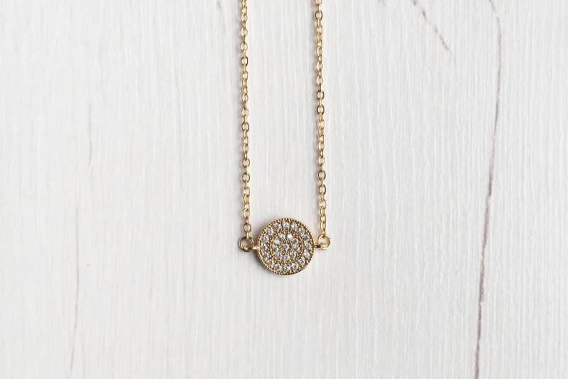 Halskette-Kreis in Kristallpavé, Gold 24Kt Steinen Minimal Zarte Trend Halskette Mini Elegante Belegen von ephemereshop