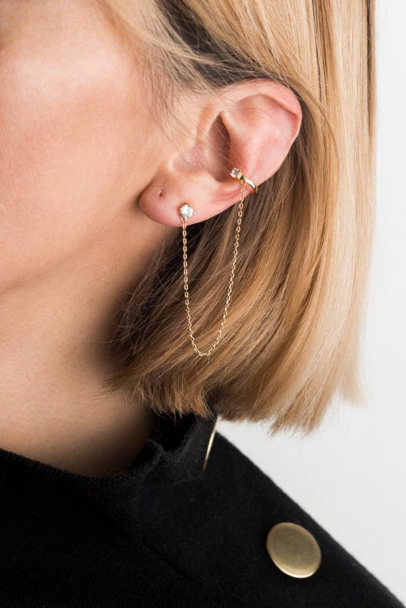 Zirkonia-Ohrring Mit Kette Und Ohrklemme, 925Er Vergoldetes Silber Ohrring Schnappverschluss Nicht Durchdringender Ohrklemme Creole Ohne Piercing Zirkonia-Ohrring Mit Kette Und Ohrklemme, 925Er Vergoldetes Silber Ohrring Schnappverschluss Nicht Durchdringender Ohrklemme Creole Ohne Piercing von ephemereshop