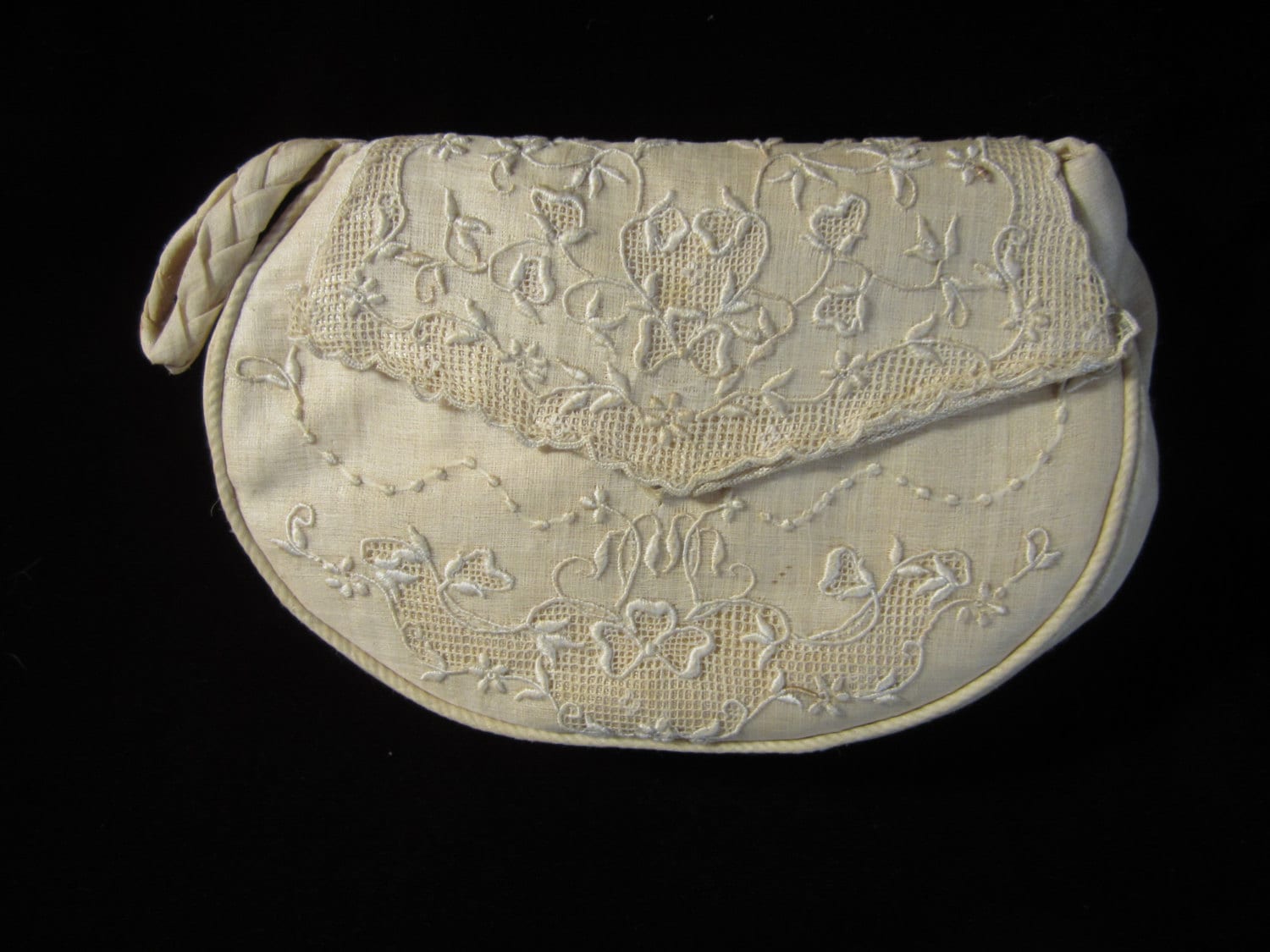 Vintage 1930 Hochzeit Geldbörse Aus Seide Leinen Mit Feiner Spitze & Stickerei von epherma
