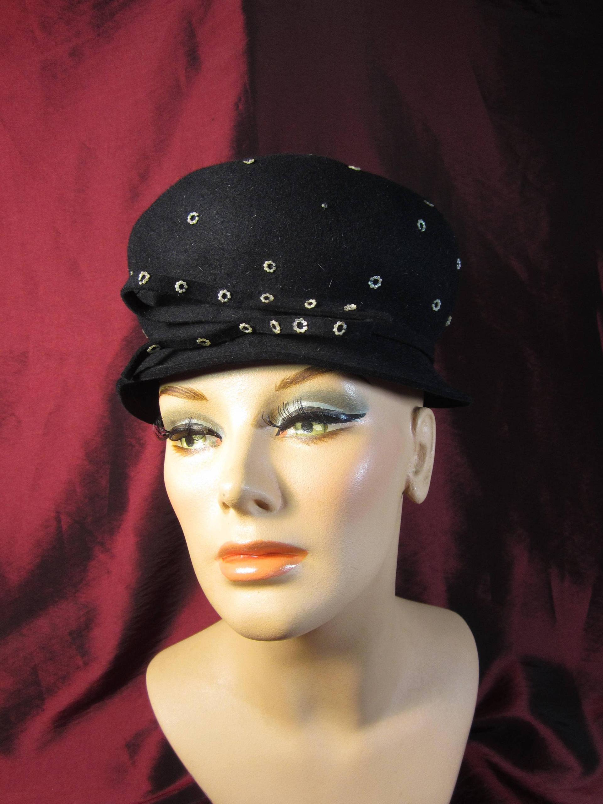 Vtg 1940Er Jahre Schwarz Filz Damen Hut Von Evelynvaron Modell, Ny Kreationen von epherma