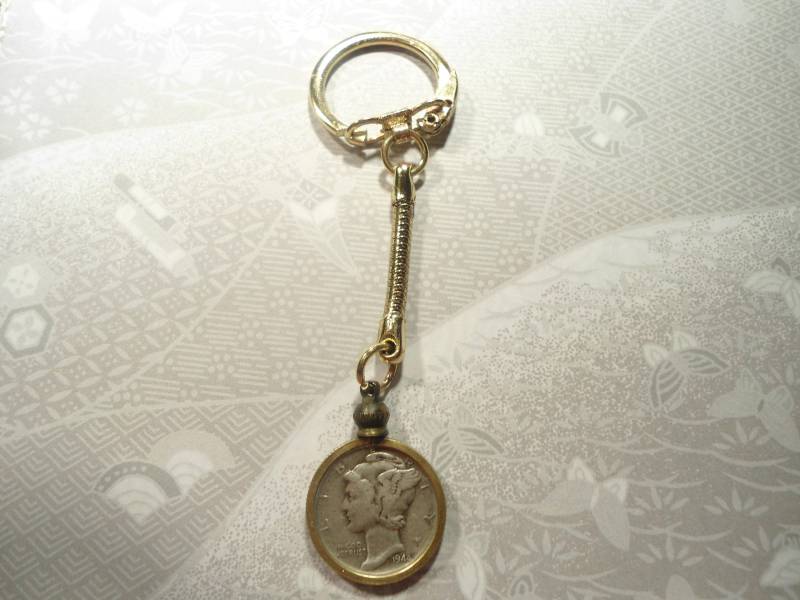 1 Goldpierte Mercury Dime Key Ring Mit Silber von epicvintagejewelry