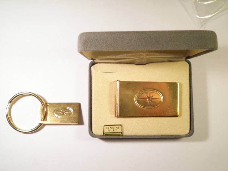 1 Vergoldet Geld-Clip Und Schlüsselring-Set Mit Echten Ruby von epicvintagejewelry