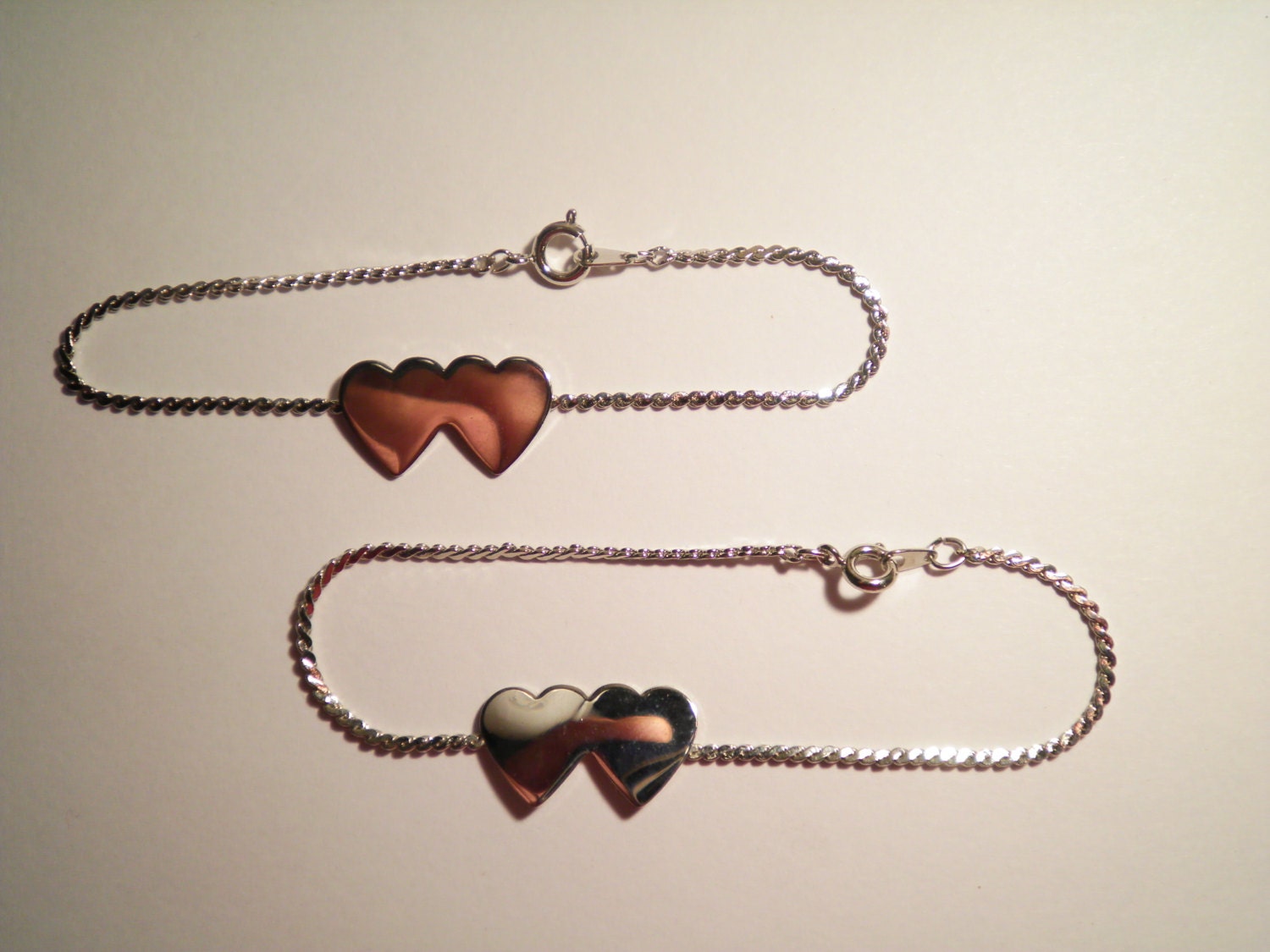 2 Versilbert Doppel Herz Armband Oder Fußkette 2 Versilbert Doppel Herz Armband Oder Fußkette von epicvintagejewelry