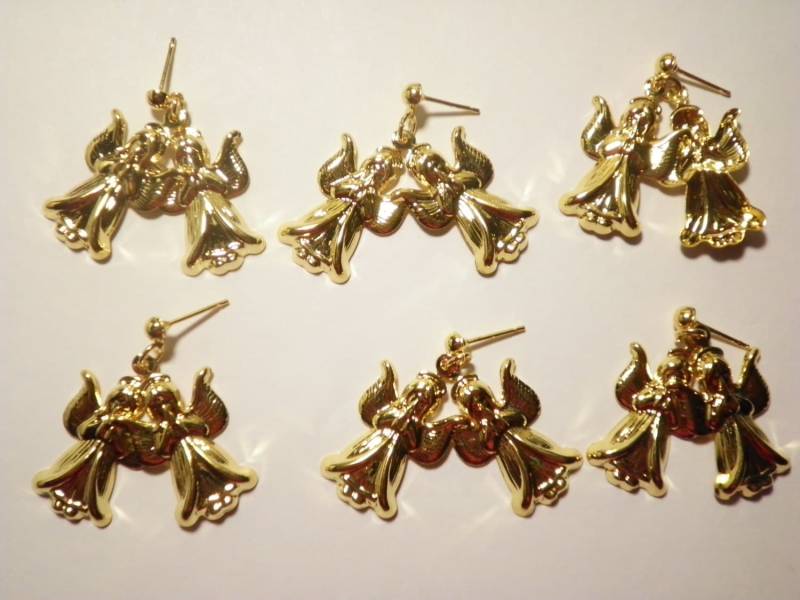 3 Pr. Von Vergoldeten Engel Mit Halo Ohrringe von epicvintagejewelry