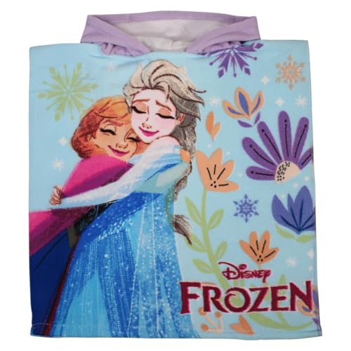 Diney Frozen Elsa Anna Badetuch Bademantel Kapuzen Poncho für Mädchen 55 x 110 cm - 3 bis 6 Jahre fast Dry Eiskönigin Bade-Poncho– Geschenk Mädchen ideal für Pool, Strand und Schwimmbad (Türkis) von eplusm