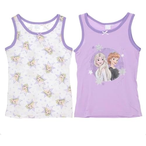 Disney Frozen ELSA Anna 2 Unterhemden Set für Mädchen im Stil von Frozen - Kinder Tank Top Hemdchen Unterwäsche (2er Pack) (DE/NL/SE/PL, Numerisch, 122, 128, Regular, lila) von eplusm
