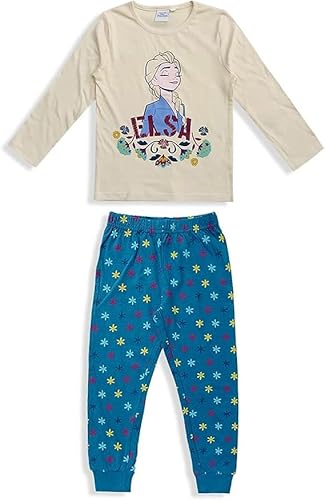 Disney Frozen Eiskönigin ELSA und Anna Mädchen Lang Pyjama Schlafanzug aus 100% Baumwolle Süß Disney Langarm Zweiteiliger Nachtwäsche 104-128cm (as3, Numeric, Numeric_110, Regular, 110, Grün) von eplusm