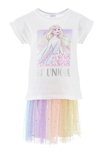 Disney Frozen Eiskönigin Elsa und Anna T-Shirt und Rock Set Sommer mädchen kleid hemd und rock freizeitanzug kindergarten geburtstag geschenk 104-134cm (Standard, weiss, 110) von eplusm