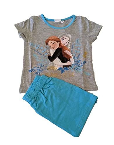 Disney Frozen Mädchen Pyjama Set ELSA und Anna Pyjama Mädchen Schlafanzug, 2-teiliger 98-128 Größe Sommer-Schlafanzug kurz, Geschenke für Kinder (as3, Numeric, Numeric_122, Regular, Grau-türkis) von eplusm