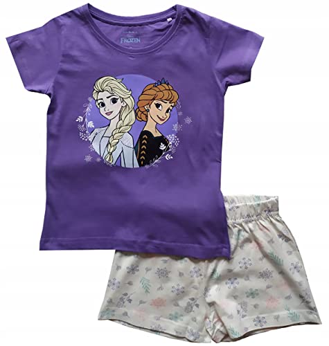 Disney Frozen Mädchen Pyjama Set ELSA und Anna Pyjama Mädchen Schlafanzug, 2-teiliger 98-128 Größe Sommer-Schlafanzug kurz, Geschenke für Kinder (as3, Numeric, Numeric_128, Regular, Lila) von eplusm