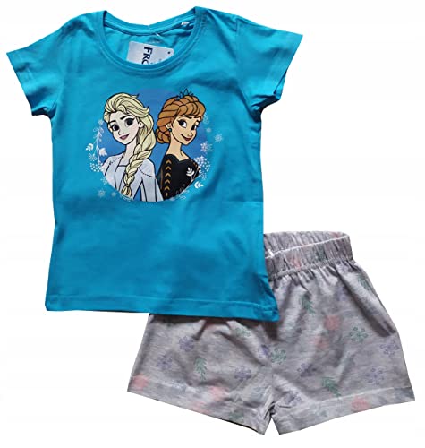 Disney Frozen Mädchen Pyjama Set ELSA und Anna Pyjama Mädchen Schlafanzug, 2-teiliger 98-128 Größe Sommer-Schlafanzug kurz, Geschenke für Kinder (as3, Numeric, Numeric_128, Regular, Türkis) von eplusm