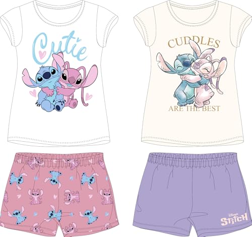 Disney Lilo and Stitch Mädchen 2er Pack Pyjama Multipack T-Shirts Shorts Set Weich Nachtwäsche Schlafanzug Sommer Gr.104-152 (DE/NL/SE/PL, Numerisch, 116, Regular, Lila/Rosa) von eplusm
