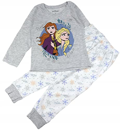 Frozen Eiskönigin Mädchen Lang Pyjama Schlafanzug aus 100% Baumwolle Süß Disney ELSA Anna Motiv Langarm Zweiteiliger Schlafanzüge Rosa Grau Nachtwäsche 98-128cm (Grau, 122) von eplusm