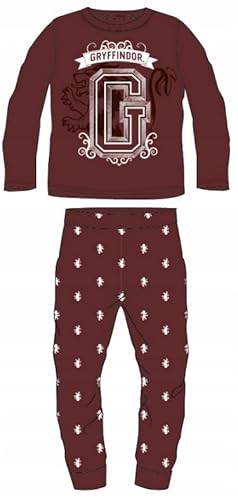 Harry Potter Hogwarts Jungen Pyjama Set Langarm Schlafanzug Jungen pjs warm Winter 134-164cm Kinder nachtwäsche T-Shirt und lang Hose Set (DE/NL/SE/PL, Numerisch, 134, 140, Regular, dunkel-rot) von eplusm