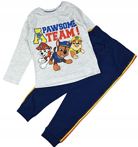 Jungen Schlafanzug Baumwolle Süß Paw Patrol Chase Marshall Rubble Langarm Zweiteiliger Schlafanzüge Set Kinder Nachtwäsche Winter Warm (122, Grau) von eplusm